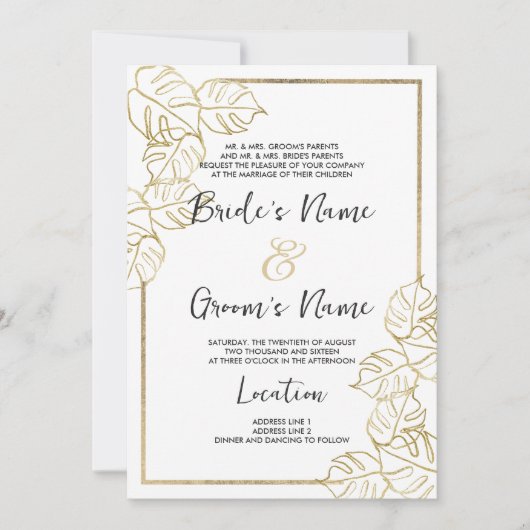 Geophisticeerd wit goud tropisch gebladerte Trouwe Kaart (Voorkant)