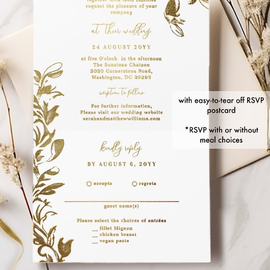 Geophisticeerde witte en gouden folie laat alles i all in one uitnodiging