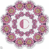 Geordend C-monogram met Cute Boho Flowers Sticker (Voorkant)