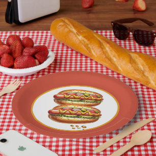 Georganiseerd hotdogfeest papieren bordje