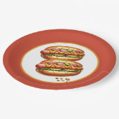 Georganiseerd hotdogfeest papieren bordje (Gekanteld)