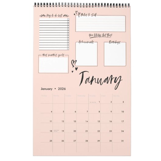 Georganiseerde Motivatie maandelijkse planning van Kalender (Jan 2026)