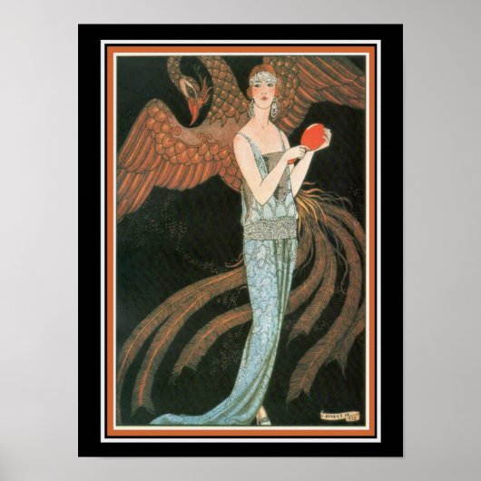 George Barbier Art Deco Girl met Peacock 12 x 16 Poster (Voorkant)