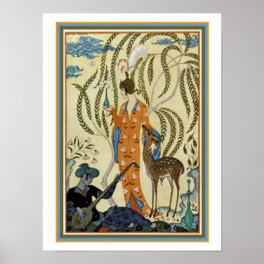 George Barbier Art Deco "Girl with Deer" Print (Voorkant)
