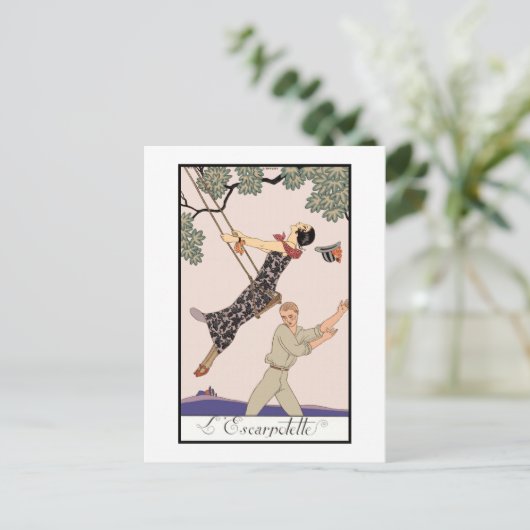 George Barbier  Deco Mode L'Escarpolette Briefkaart (Staand voorkant)