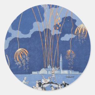 George Barbier Fireworks in Venetië 1924 Ronde Sticker