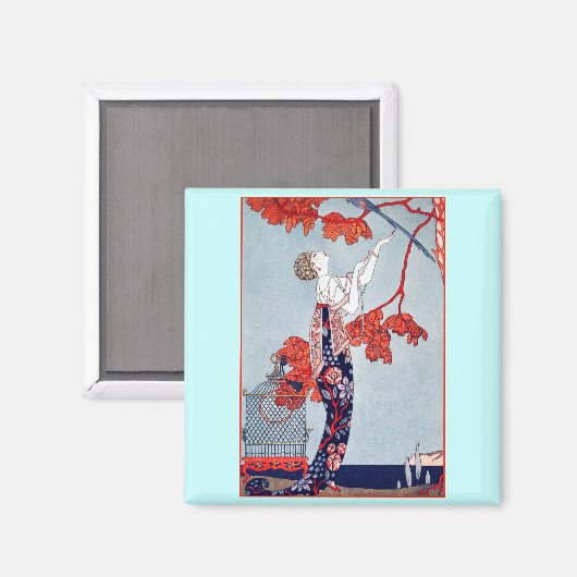 George Barbier "L'Oiseau Volage" 1914 Magneet (Voorkant / Achterkant)