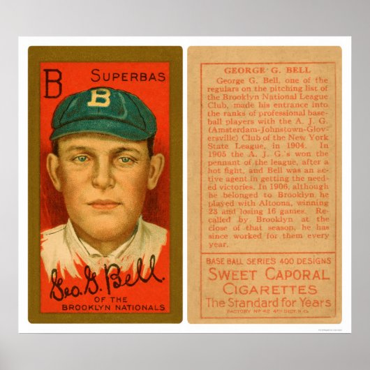 George Bell Brooklyn Baseball 1911 Poster (Voorkant)