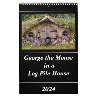 George de muis in een log stapel House kalender