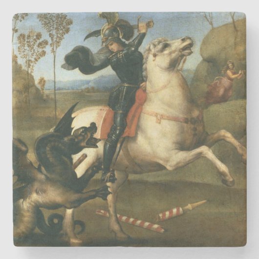 George en de Draak (door Raphael) Stenen Onderzetter (Voorkant)