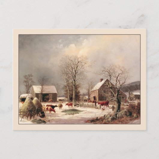 George Henry Durrie Rustic Kerstland Briefkaart (Voorkant)