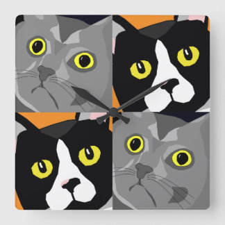 George & Lucas cats abstract pop art wall clock Vierkante Klok