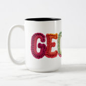 GEORGE Naam in Levendig Haakpatroon Tweekleurige Koffiemok (Links)