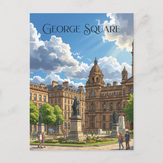 George Square, Glasgow Schotland Briefkaart (Voorkant)