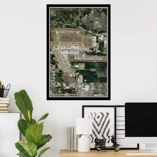 George Struik Intl Airport Houston Satellite Map Poster (Thuiskantoor)