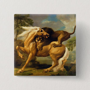 George Stubbs   A Lion Attacking a Horse, c.1762 ( Vierkante Button 5,1 Cm
