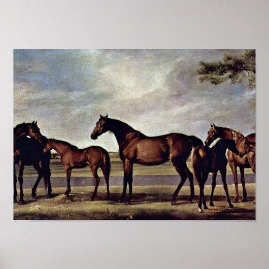 George Stubbs - Mares voor een dreigend storm Poster (Voorkant)