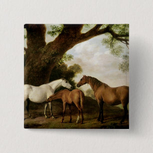 George Stubbs Two Shafto Mares and a Foal, 1774 Vierkante Button 5,1 Cm