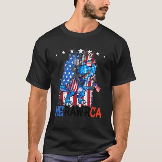 George Washington 4 juli Dino bootst Mannen Americ T-shirt (Voorkant)
