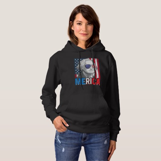 George Washington 4 juli Merica Mannen Vrouwen Hoodie (Voorkant volledig)