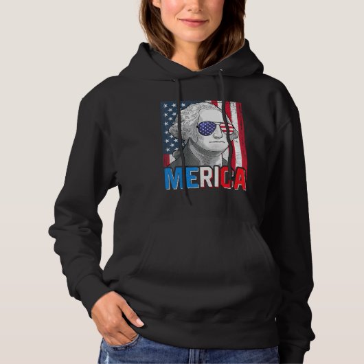 George Washington 4 juli Merica Mannen Vrouwen Hoodie (Voorkant)