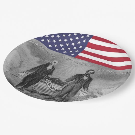 George Washington Abraham Lincoln American Flag Papieren Bordje (Gekanteld)