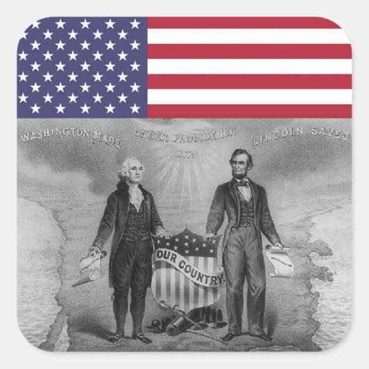 George Washington Abraham Lincoln American Flag Vierkante Sticker (Voorkant)