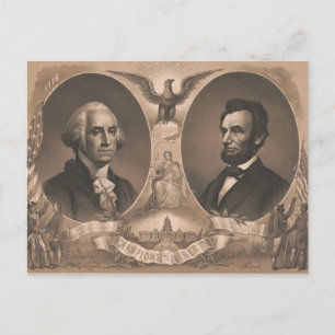 George Washington Abraham Lincoln Eagle US Vintage Briefkaart