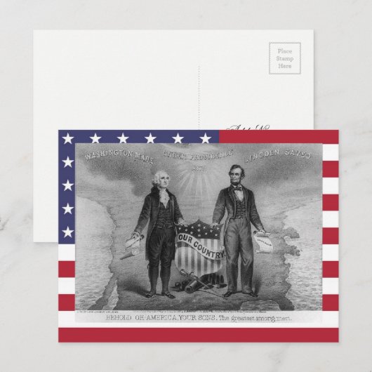 George Washington Abraham Lincoln USA American Briefkaart (Voorkant / Achterkant)