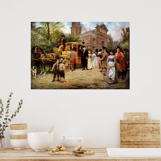 George Washington arriveert Christelijke Kerk Poster (Keuken)