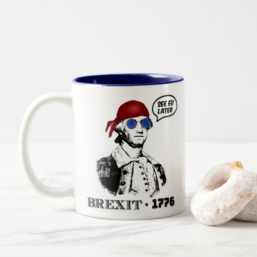 George Washington Brexit 1776 EU Flag Sunglasses Tweekleurige Koffiemok (Met donut)