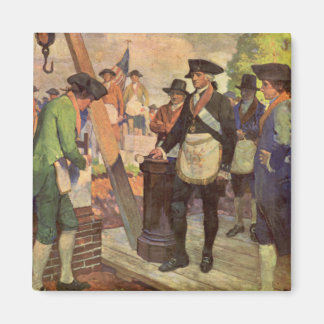 George Washington die de hoeksteen legt Magneet