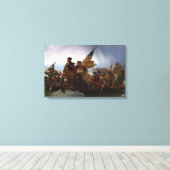 George Washington die de rivier de Delaware overst Canvas Afdruk (Insitu (Houten vloer))