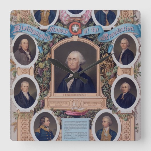 George Washington en de Masons van de Revolutie Vierkante Klok (Voorkant)