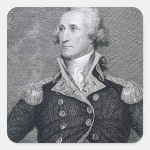 George Washington, gegraveerd door Asher Brown Dur Vierkante Sticker