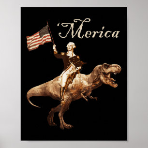 George Washington op een Tyrannosaurus Rex Meric Poster