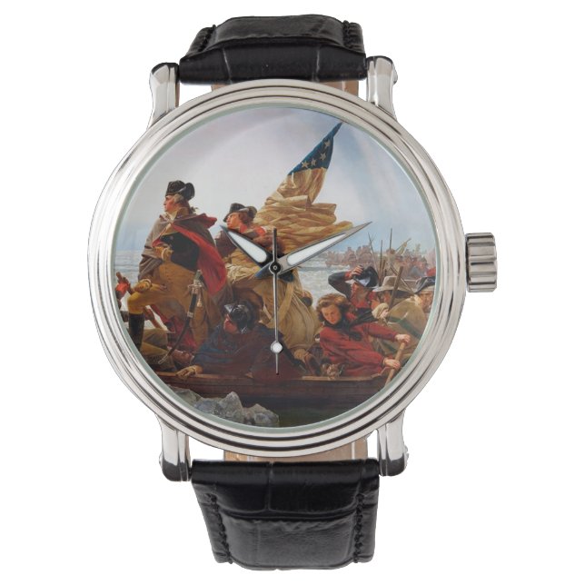 George Washington over de rivier de Delaware Horloge (Voorkant)