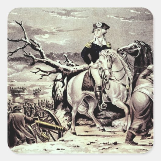 George Washington oversteken de Delaware Vierkante Sticker (Voorkant)