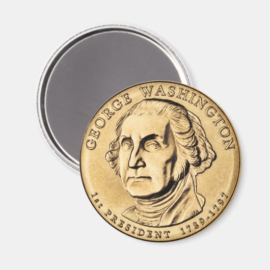 George Washington Presidential $1 Muntmagneet Magneet (Voorkant / Achterkant)