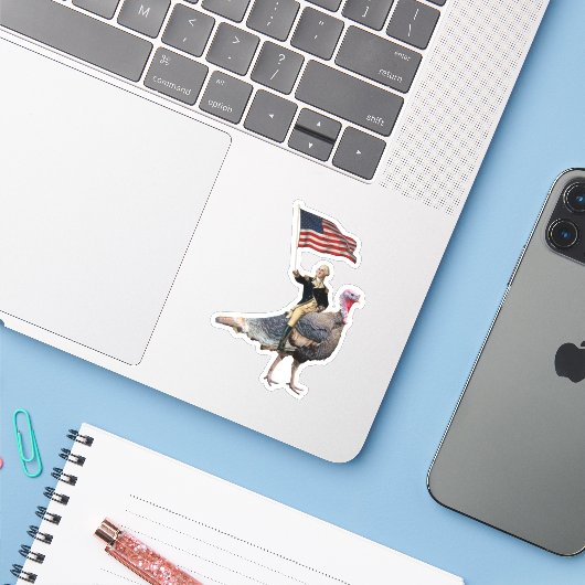 George Washington Riding A Turkey Thanksgiving Sticker (Laptop met iPhone)