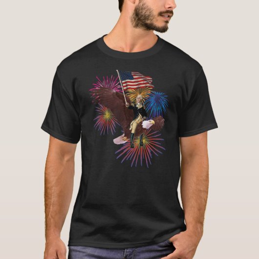 George Washington Riding an Eagle with a Flag 4th T-shirt (Voorkant)