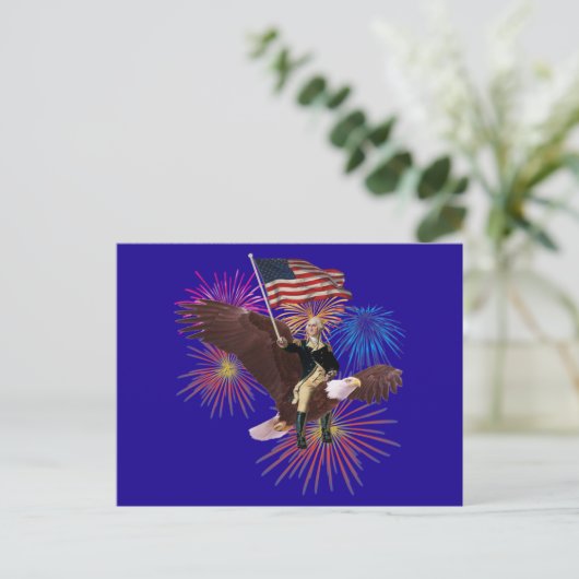 George Washington Riding Eagle met vlag Briefkaart (Staand voorkant)