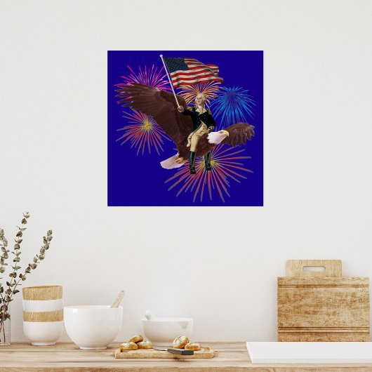 George Washington Riding Eagle met vlag Poster (Keuken)