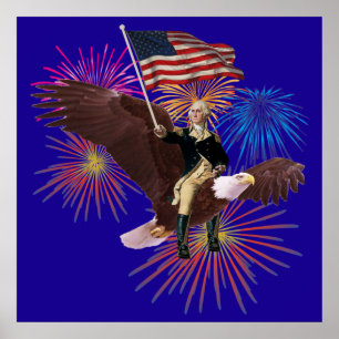 George Washington Riding Eagle met vlag Poster