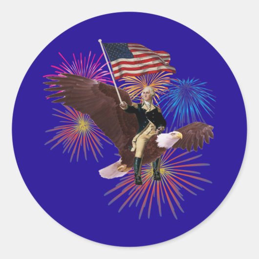 George Washington Riding Eagle met vlag Ronde Sticker (Voorkant)