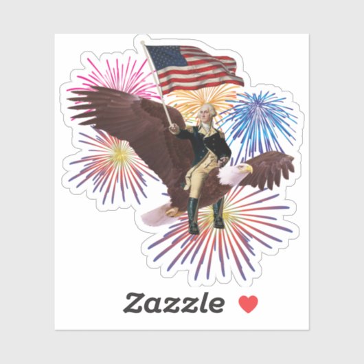 George Washington Riding Eagle met vlag Sticker (Vel)