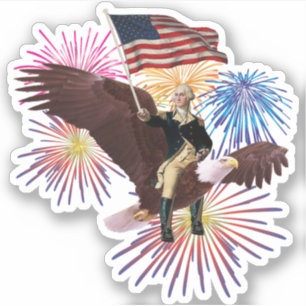 George Washington Riding Eagle met vlag Sticker