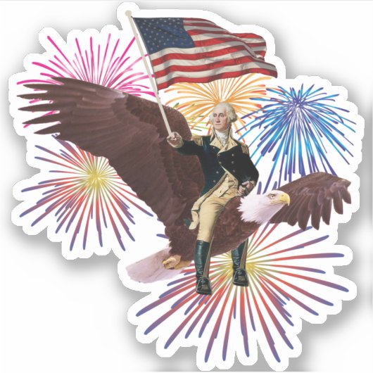 George Washington Riding Eagle met vlag Sticker (Voorkant)