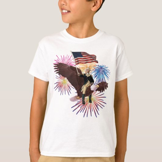 George Washington Riding Eagle met vlag T-shirt (Voorkant)