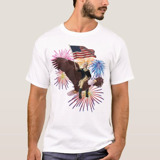 George Washington Riding Eagle met vlag T-shirt (Voorkant)